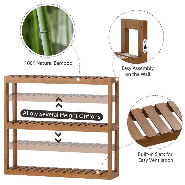 bathroom bamboo shelf organizer  3 tier storage shelf with adjustable wall mounted shelf rack