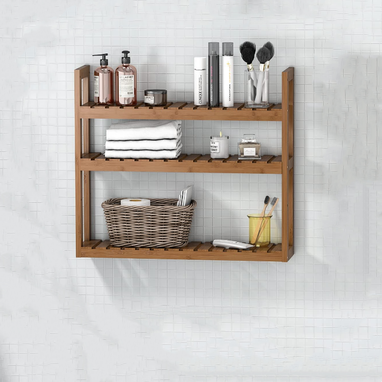 bathroom bamboo shelf organizer  3 tier storage shelf with adjustable wall mounted shelf rack