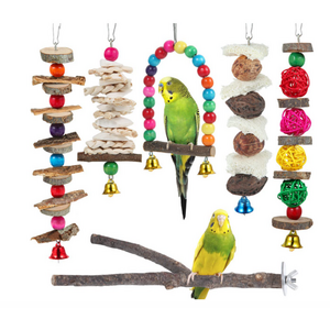 6 Pack Bird Cage Accessories Wooden Chew Toys Perch Stand Bird Perch Bird Toys parakeet toys