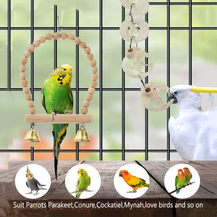 18 Pieces Bird Cage Accessories Toy Perch Ladder Pet Chew Toys  Hammock For Parakeets Cockatiels