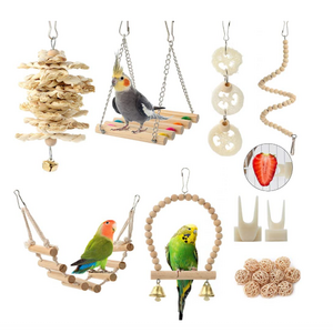 18 Pieces Bird Cage Accessories Toy Perch Ladder Pet Chew Toys  Hammock For Parakeets Cockatiels