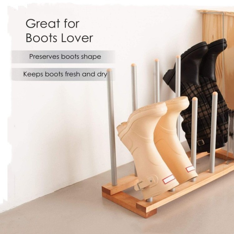 6 Pairs Birch Wood Boot Rack Free Standing Organizer Easy To Assemble