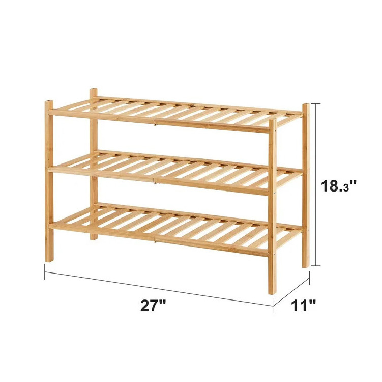 bamboo 3 tier free standing shoe racks modern style decorative stackable design