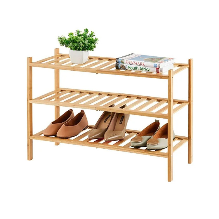 bamboo 3 tier free standing shoe racks modern style decorative stackable design