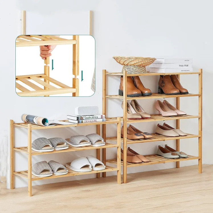 bamboo 3 tier free standing shoe racks modern style decorative stackable design