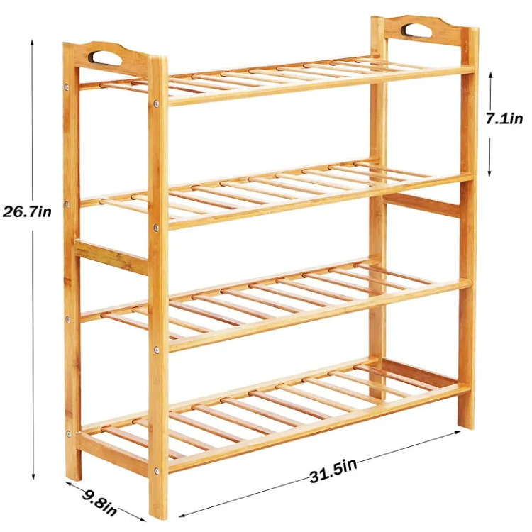 Bamboo Shoe Rack 4 Tier Shoe Organizer Modern Simple Design Entryway Shoe Shelf For Home