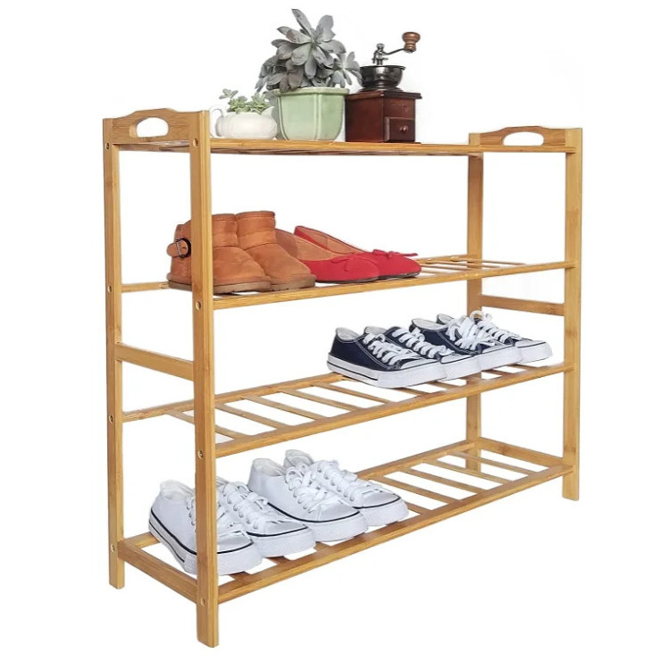 Bamboo Shoe Rack 4 Tier Shoe Organizer Modern Simple Design Entryway Shoe Shelf For Home