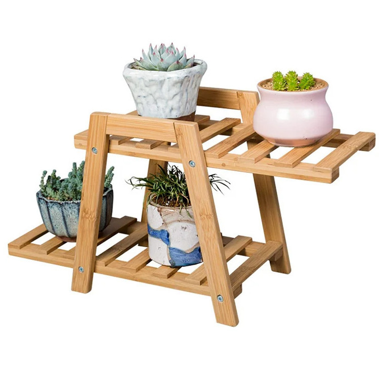 small plant stand bamboo 2 tier    plants rack  & shelf planter for succulents