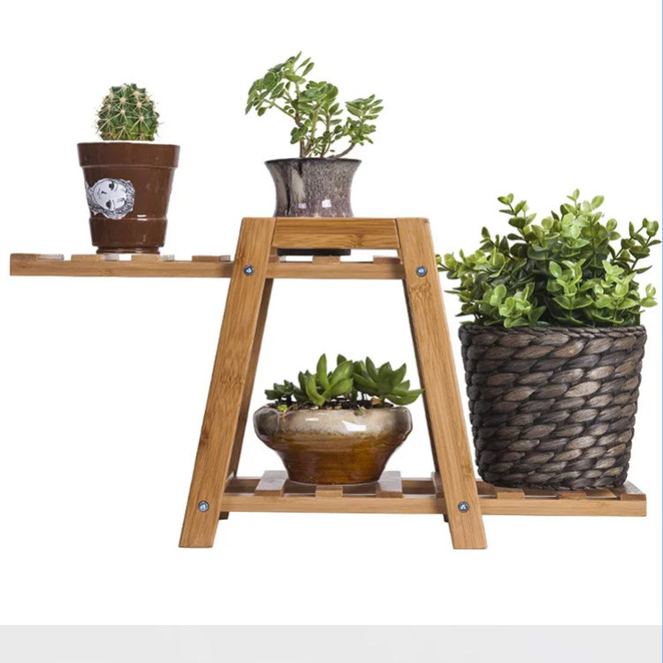 small plant stand bamboo 2 tier    plants rack  & shelf planter for succulents