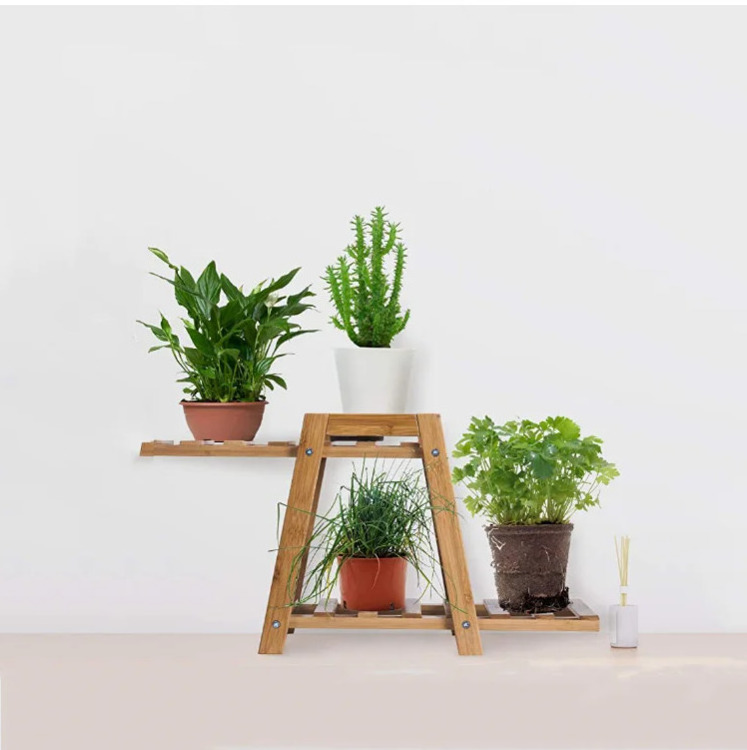 small plant stand bamboo 2 tier    plants rack  & shelf planter for succulents