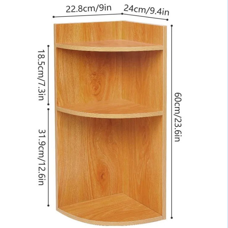 3 tiers small bookshelf wooden corner desktop unit display small wooden locker