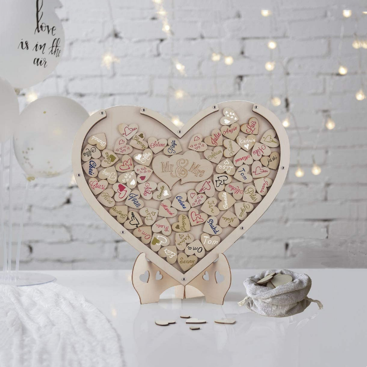 2022 hot sale wedding guest book diy heart shaped wooden picture frame decor wedding guest book alternative