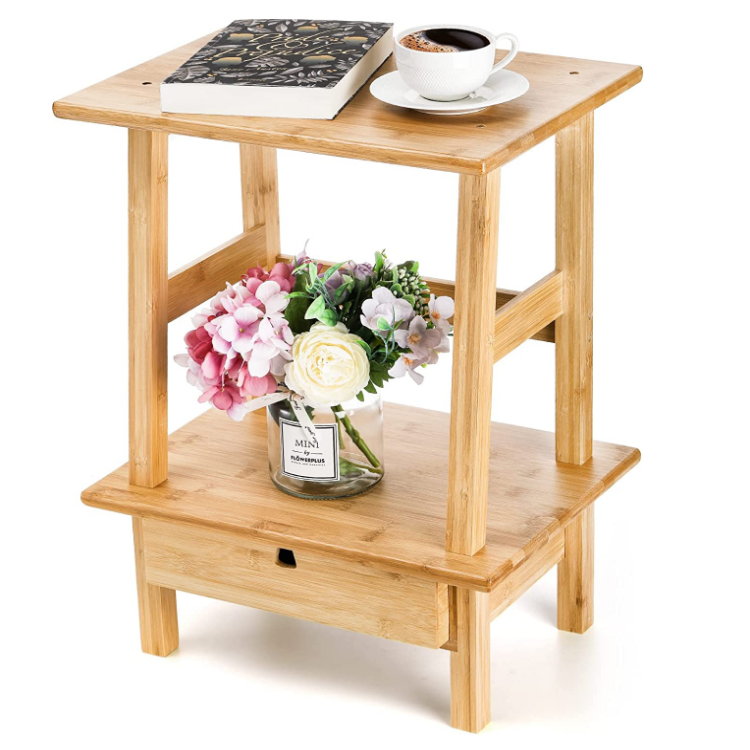 stackable 2 tier side table bamboo nightstand bedside table for small space shelf