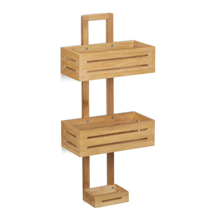 wall mount wooden rack  3 shelves shower baskets hanging bathroom bath caddy