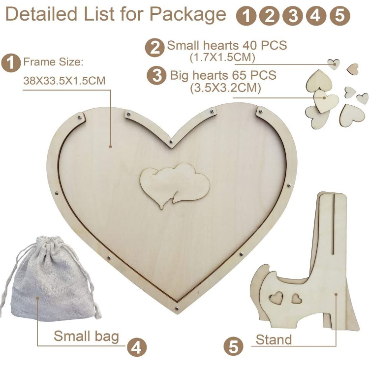 2022 hot sale wedding guest book diy heart shaped wooden picture frame decor wedding guest book alternative