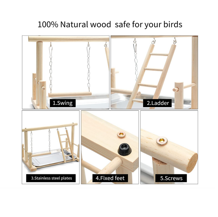 Natural Wood Bird Playground Parrot Perch Playstand Play Gym Stand Playpen Perches Ladder Swing Platform With Toys