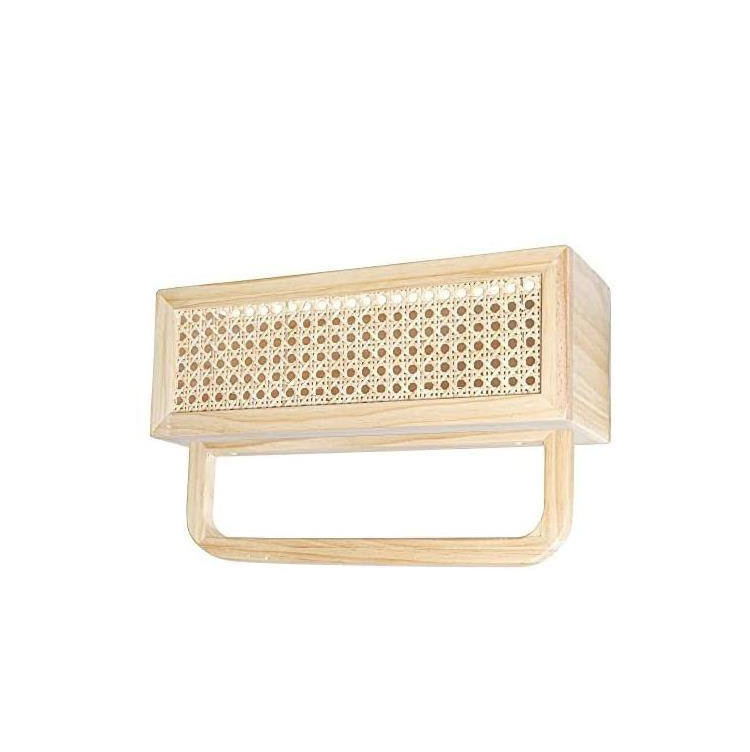 Natural Wood Shelves Rattan Wall Shelf Wood Floating Shelf With Towel Rack For Kitchen