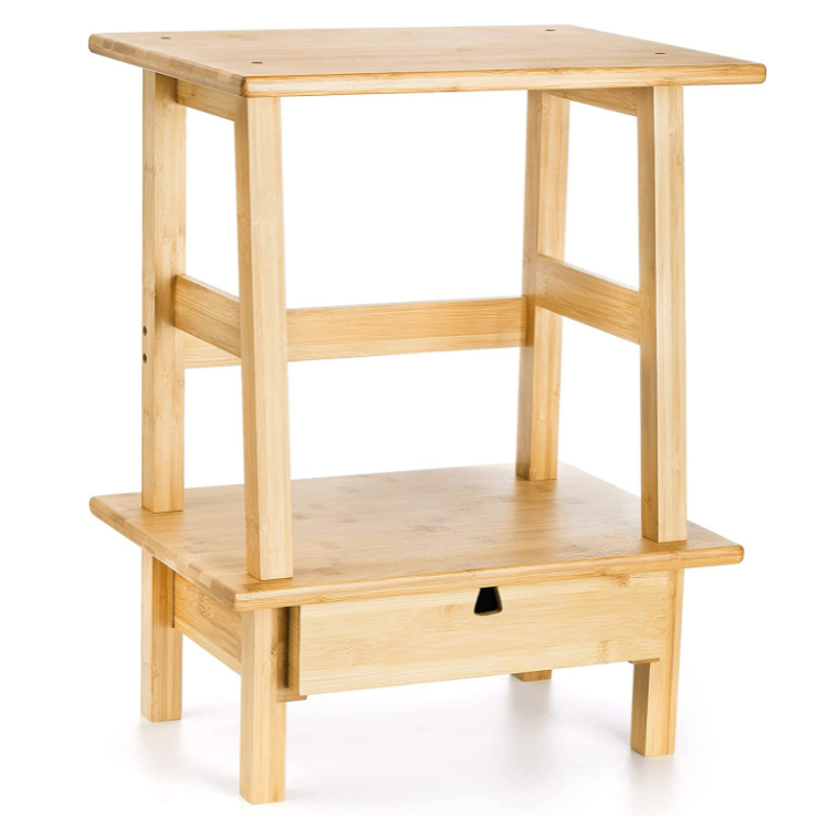 stackable 2 tier side table bamboo nightstand bedside table for small space shelf