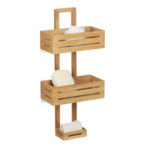 wall mount wooden rack  3 shelves shower baskets hanging bathroom bath caddy