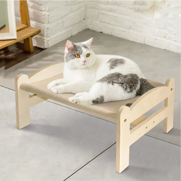 elevated design cat bed wooden elevated cat bed free-standing for indoor cats