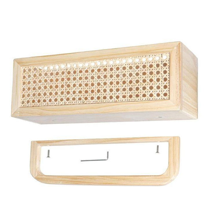 Natural Wood Shelves Rattan Wall Shelf Wood Floating Shelf With Towel Rack For Kitchen