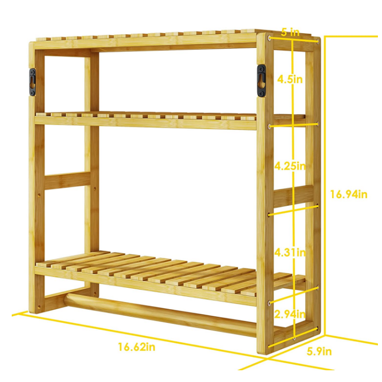 bamboo adjustable 3 tiers plant shelf over the toilet storage with hanging rod