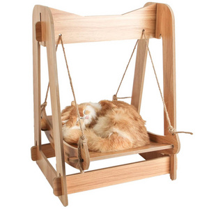 Elevated Pet Cot Wooden Frame Cat Hammock Dog Bed Kitten Pet Standing Swing Toys Summer Wood Cat Cushion Sofa Bed For Kitty