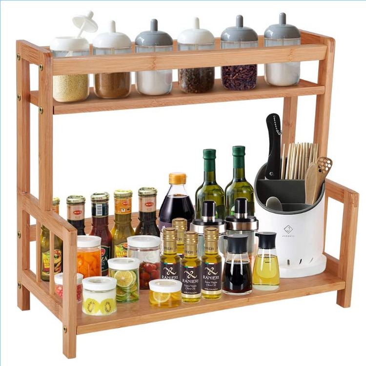 kitchen countertop organizer bamboo spice rack 2 tier storage stand coffee station organizer countertop shelf