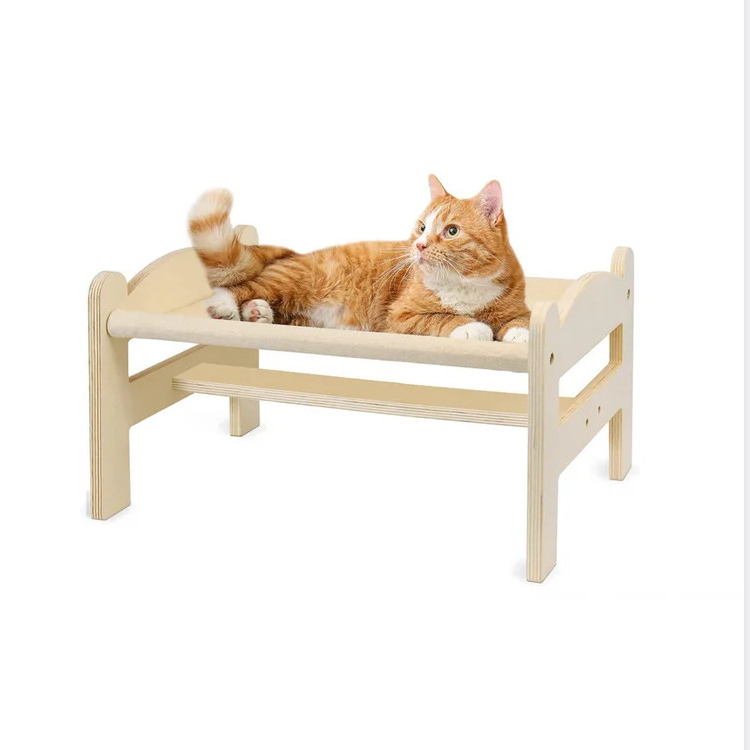 elevated design cat bed wooden elevated cat bed free-standing for indoor cats