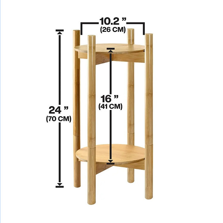 24 Inch High  Bamboo 2 Layers Plant Stand Flower Pots Wooden Flower Pot Stands