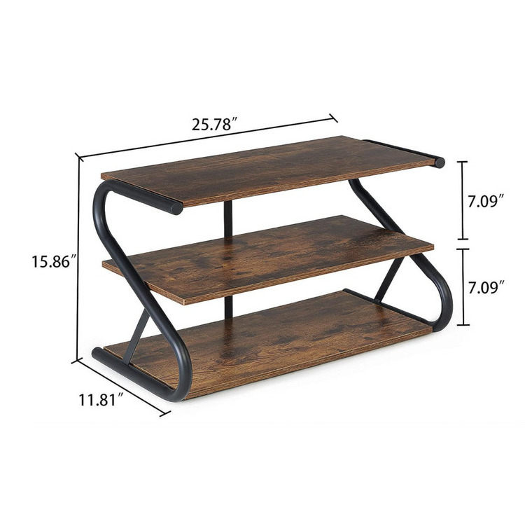 3 Tier Shoe Rack Z Frame Wooden Shoe Shelf With Durable Metal Shelves For Hallway