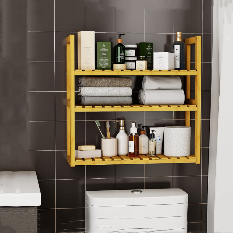 bamboo adjustable 3 tiers plant shelf over the toilet storage with hanging rod