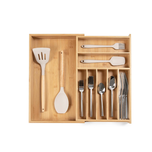 Premium Bamboo Wood Silverware Organizer Wooden Flatware Utensil Organizer for Narrow Kitchen Drawers