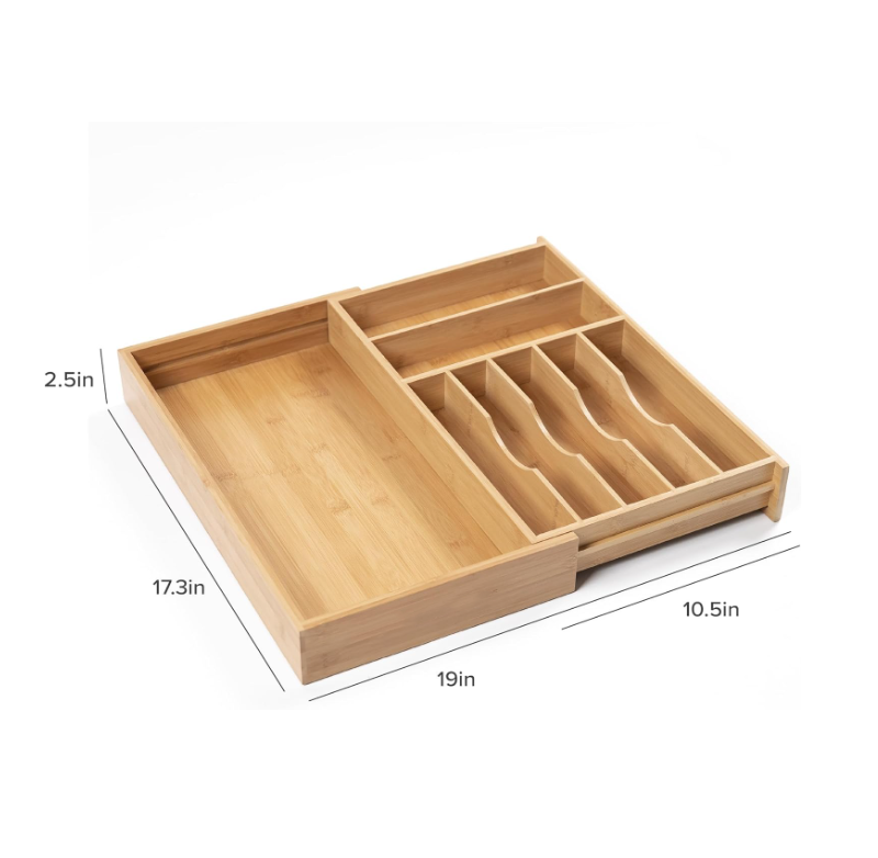 Premium Bamboo Wood Silverware Organizer Wooden Flatware Utensil Organizer for Narrow Kitchen Drawers