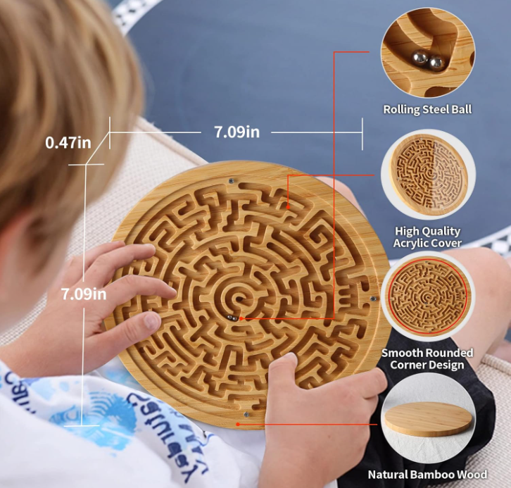 Toddler Activity Bamboo Board Round Wooden Labyrinth Board Game for Education and Fun