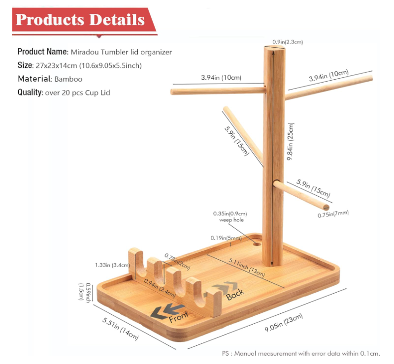 Bamboo Tumbler Lid Organizer Cup Lid Holder Water Bottle Lids Storage Holder Tree for Kitchen Cabinet