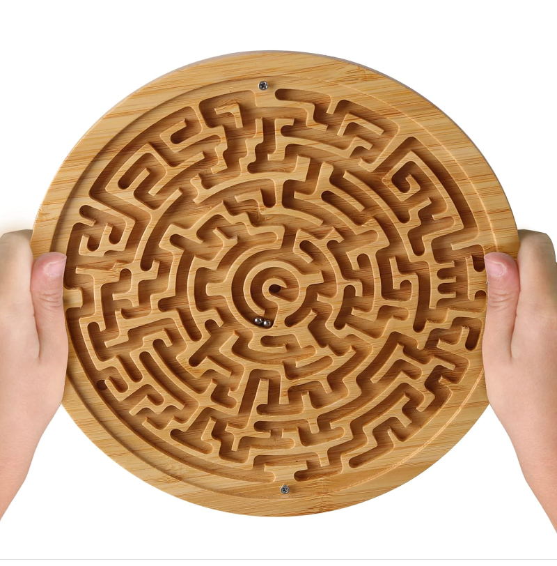 Toddler Activity Bamboo Board Round Wooden Labyrinth Board Game for Education and Fun