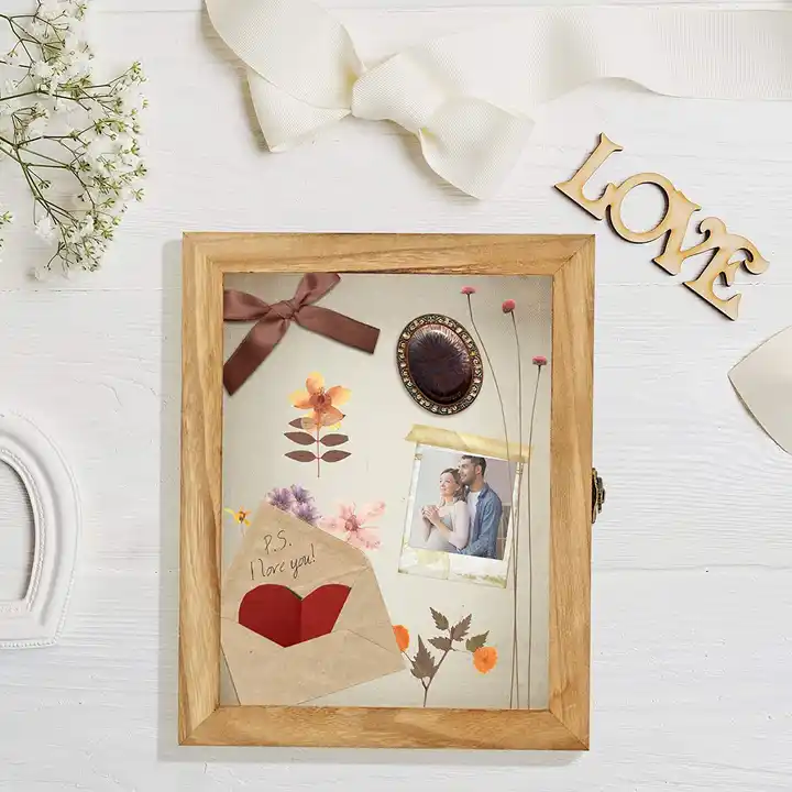 Wholesale Shadow Boxes Photo Display Case Wooden Shadow Box Frame with Linen Back