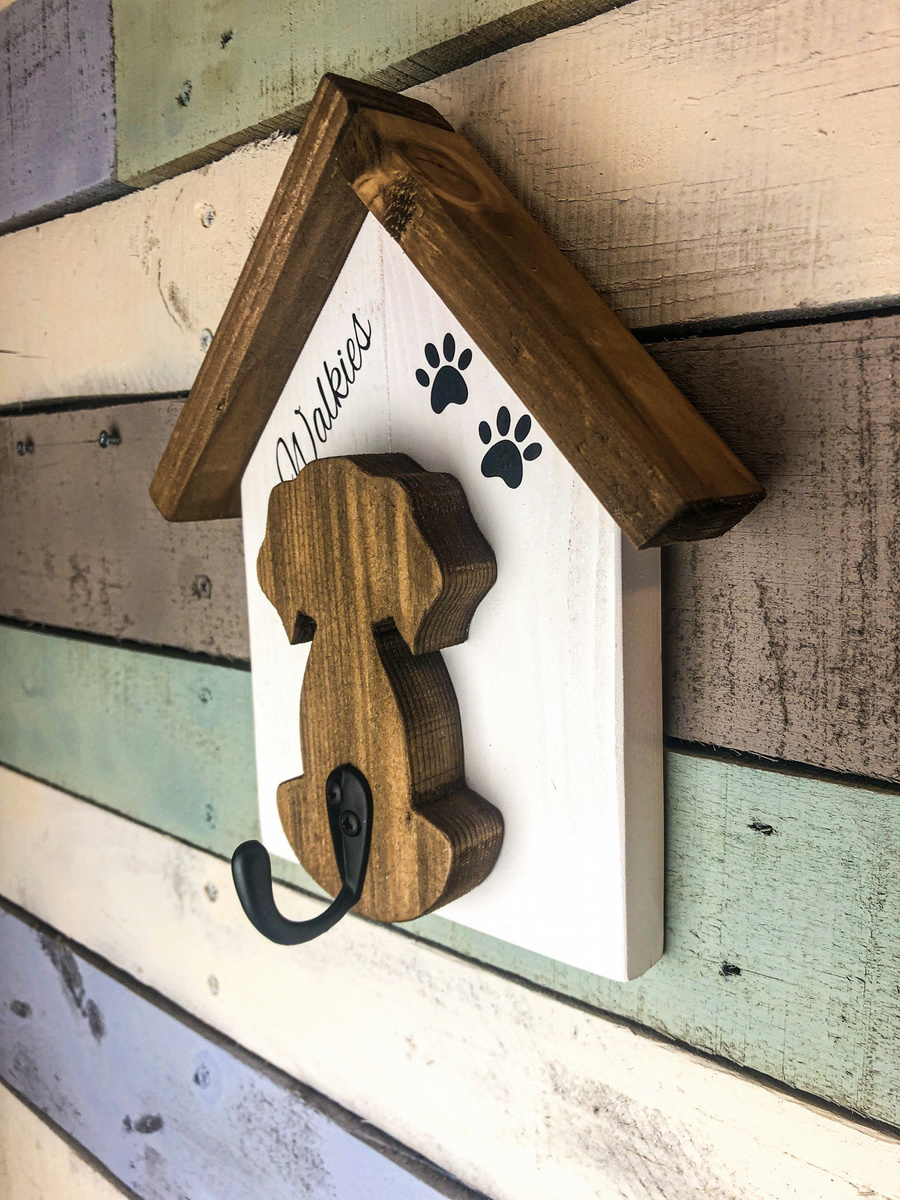 Wall Mounted Rustic Dog Leash Holder Vintage  Wooden Dog Leash Hanger