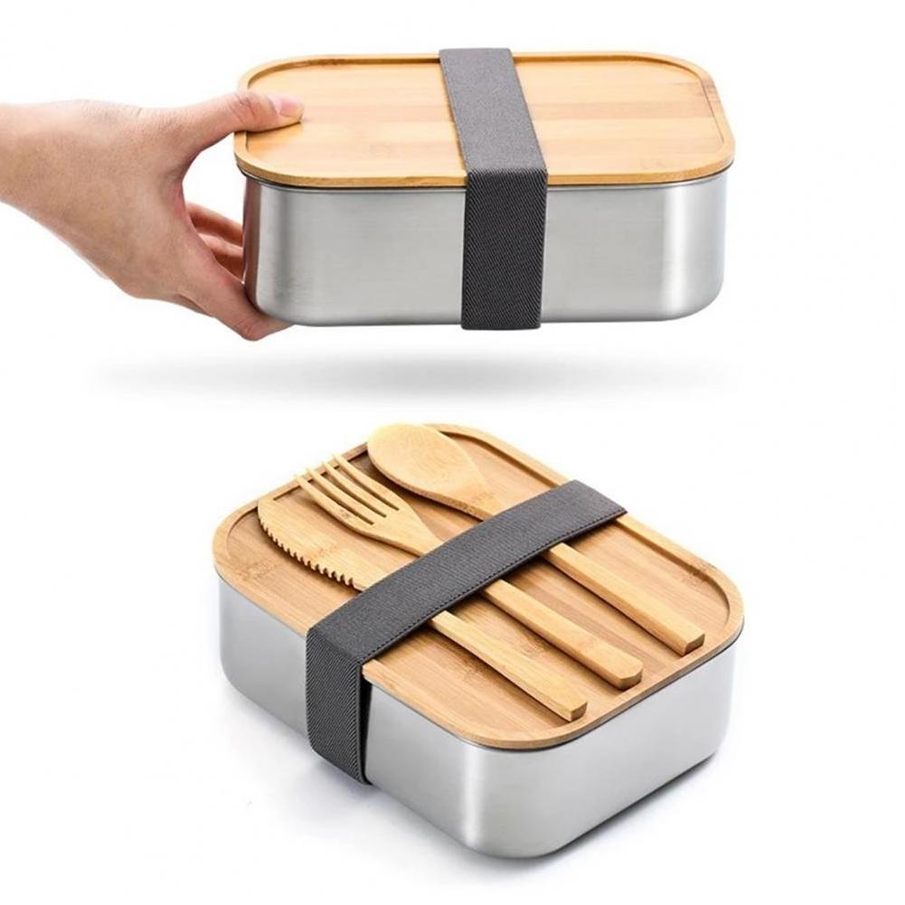 Hot Selling Stainless Steel Food Container Bamboo Chopping Board Lid Bamboo Lunch Box