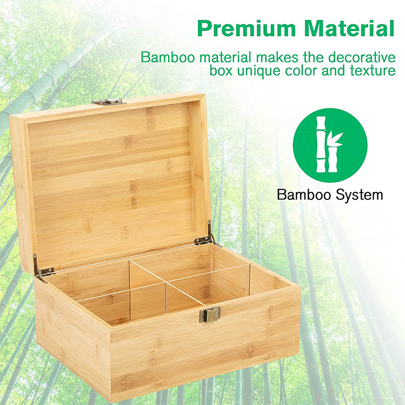 Bamboo Box Decorative Wood Storage Box with Latch Lock and Detachable Dividers Wood Stash Box