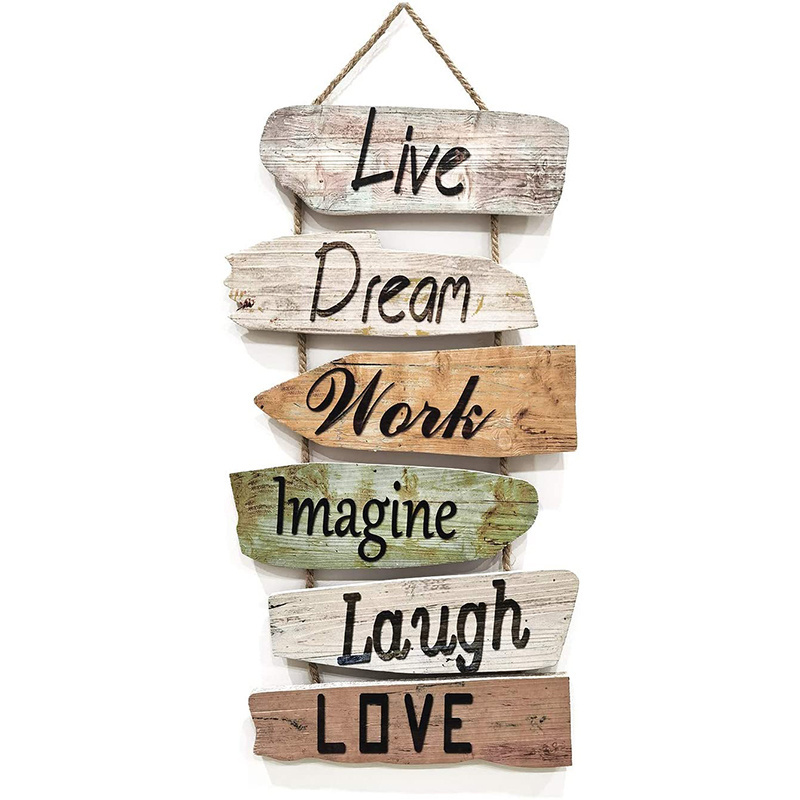 Rustic wooden Hanging Wall Sign Live Dream Work  Imagine Laugh Love Wooden Wall Sign Wood Wall Decoration for Home Decor