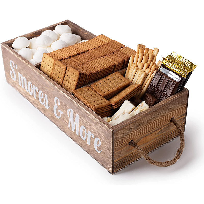 Smores Caddy Tray bar Station-Camping Accessories Outdoor Food Tray-Wooden Organizer Box Birthday Party Gift for Teacher