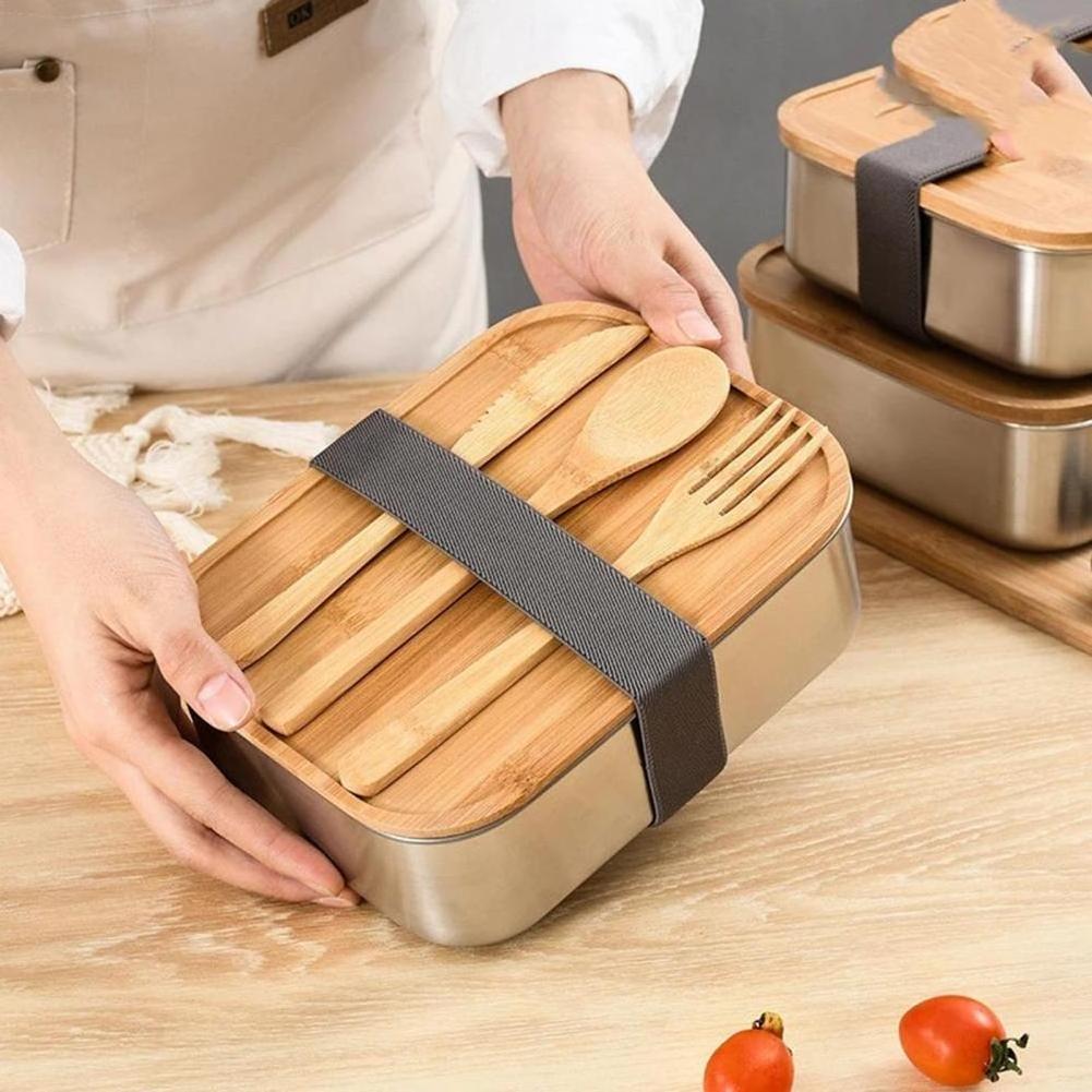 Hot Selling Stainless Steel Food Container Bamboo Chopping Board Lid Bamboo Lunch Box