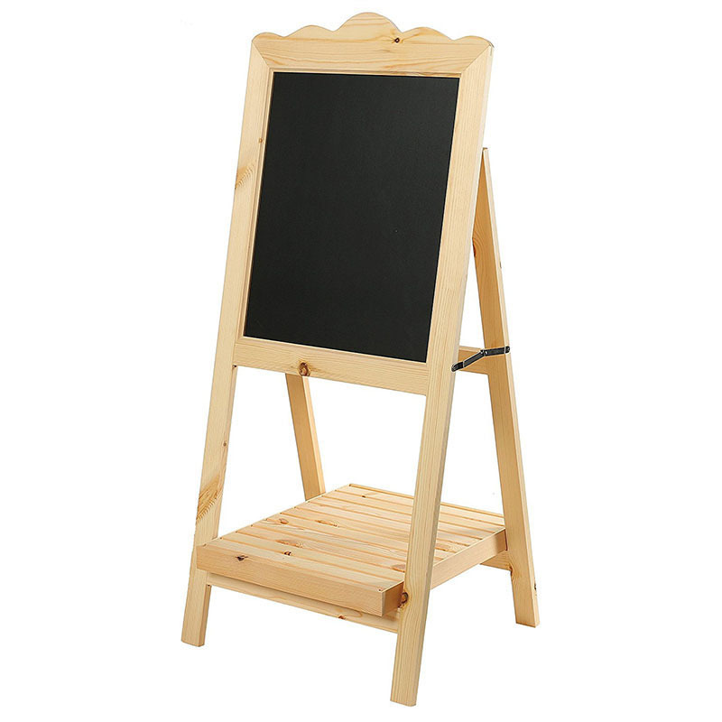 Children's standing blackboard with platform wooden writing blackboard pure wooden message board