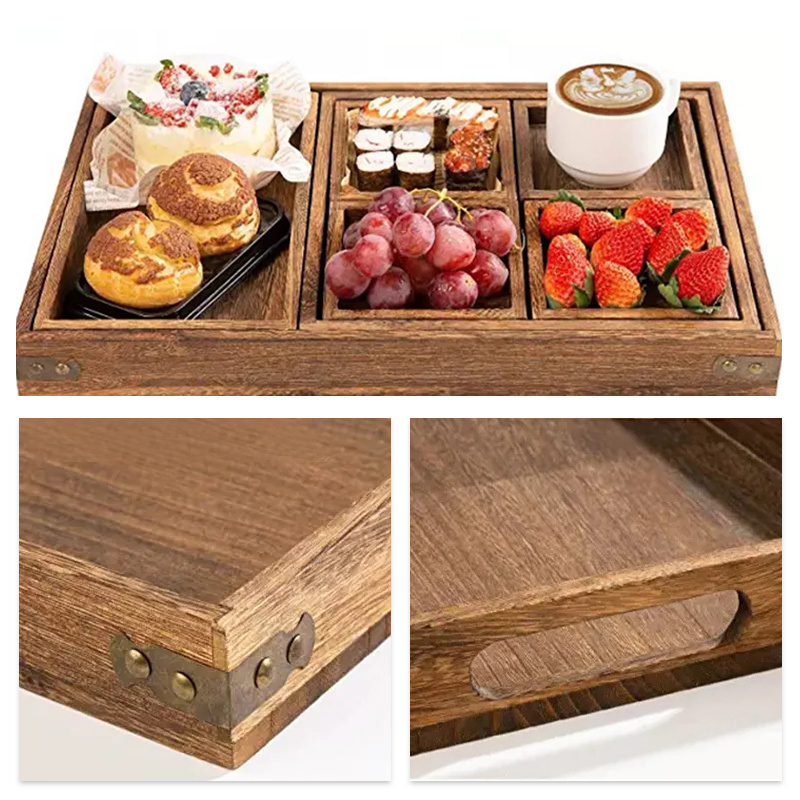 Custom  Rectangular Dinner Plate Fruit Snack Dessert wooden serving Tray