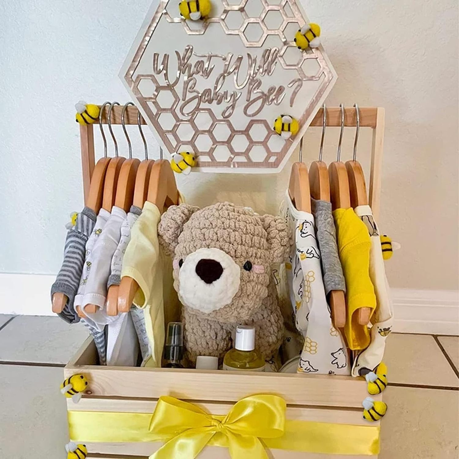 Wooden Baby Shower Crate Closet,Baby Basket with Handle,Baby Storage Crate Hamper,Baby Shower Gifts,Wooden Gift Crate,New Born B