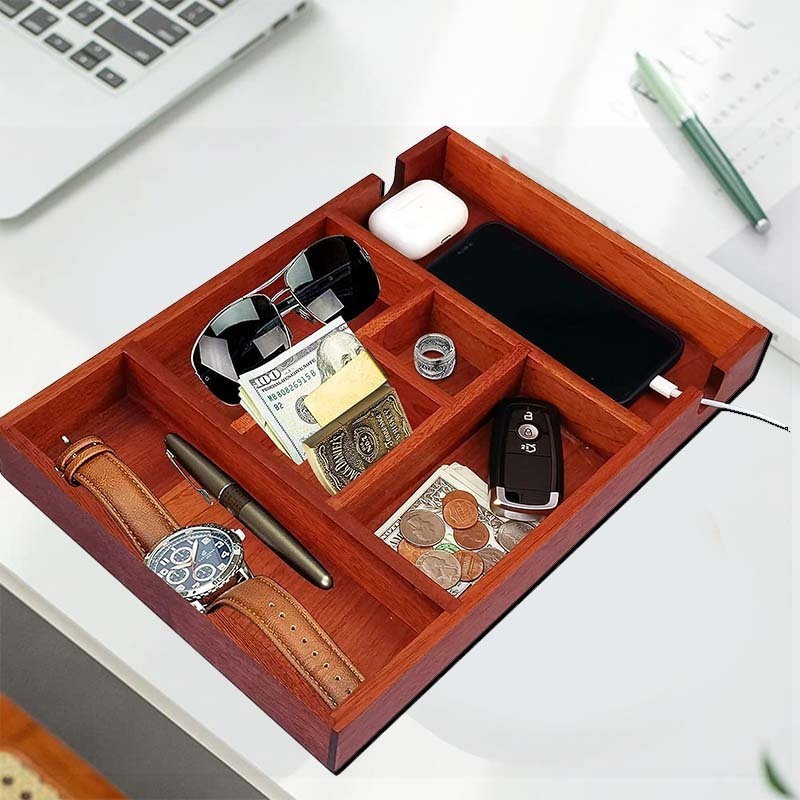 Wooden Valet Tray for Men Desktop Storage Organizer Catchall serving Tray for Nightstand or Dresser Organizer