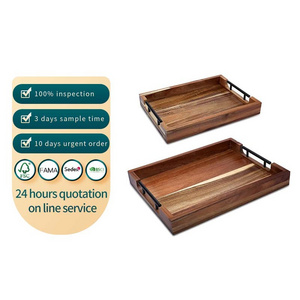 Set of 2 Acacia Wood Serving Tray with Handles Serving Decorative nesting Trays for Breakfast Lunch Dinner Coffee Party