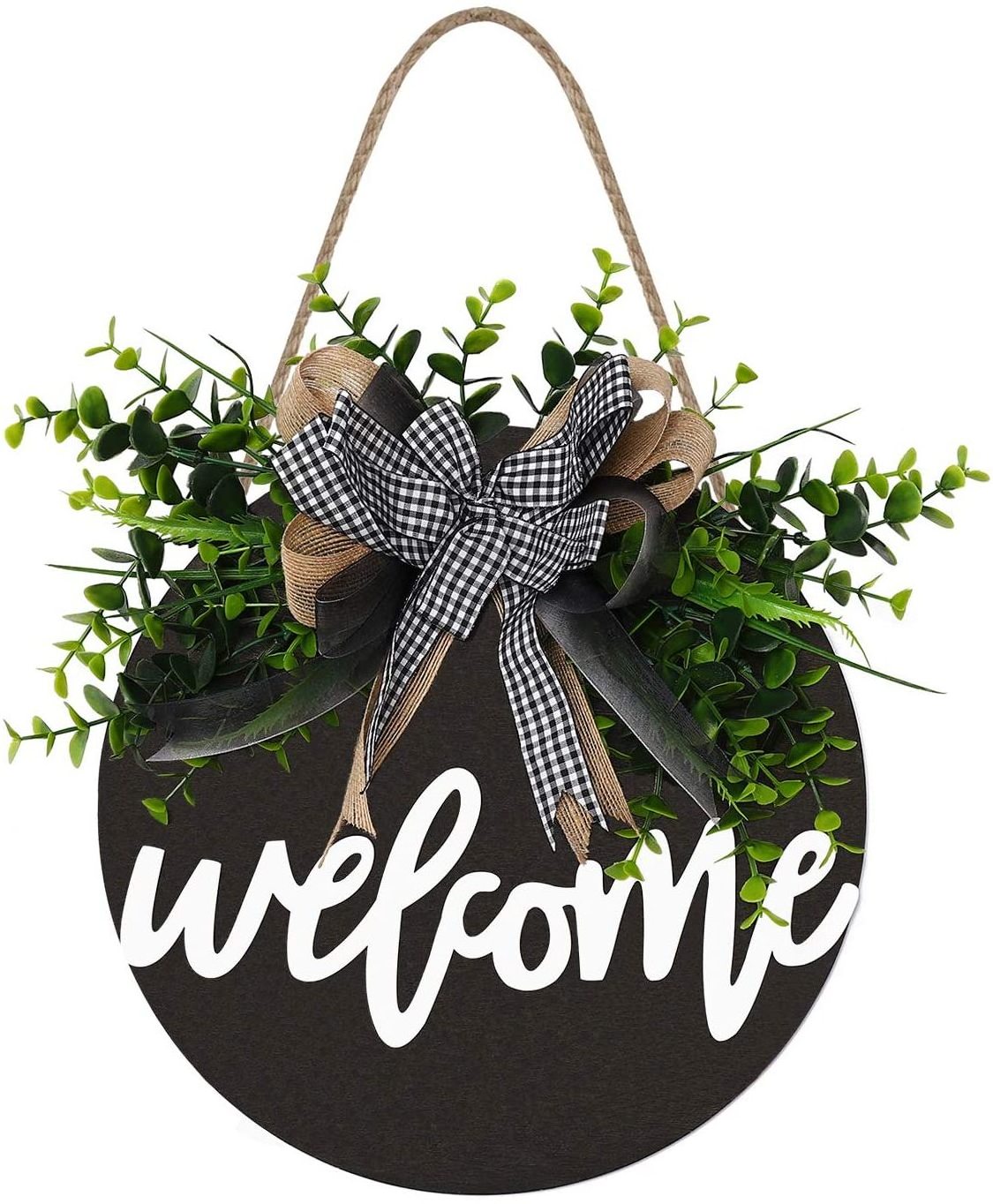 wooden sign hello welcome Front Door Round Wood wall Hanging wooden home decoration